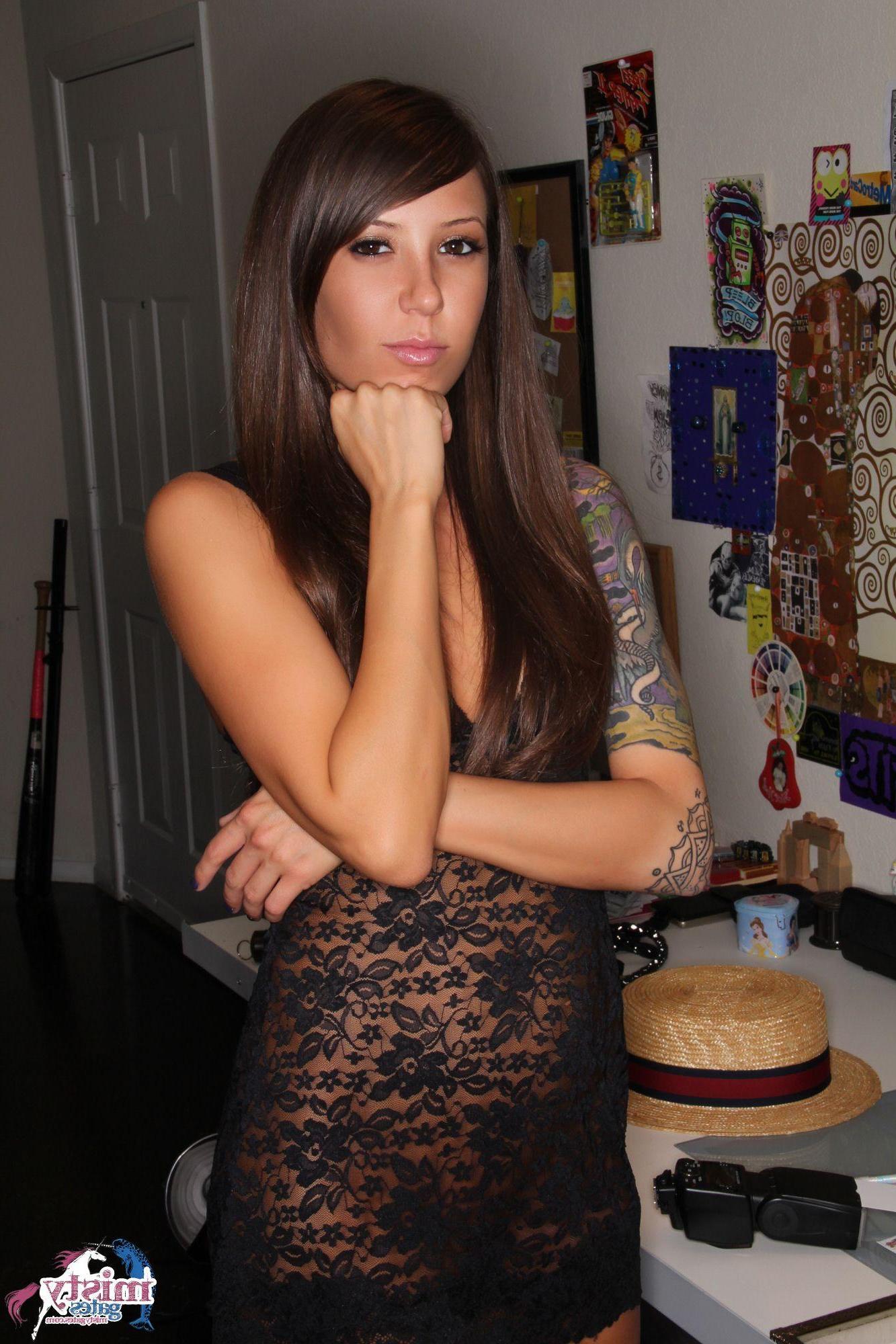 20P Pictures of Misty Gates stripping at her desk