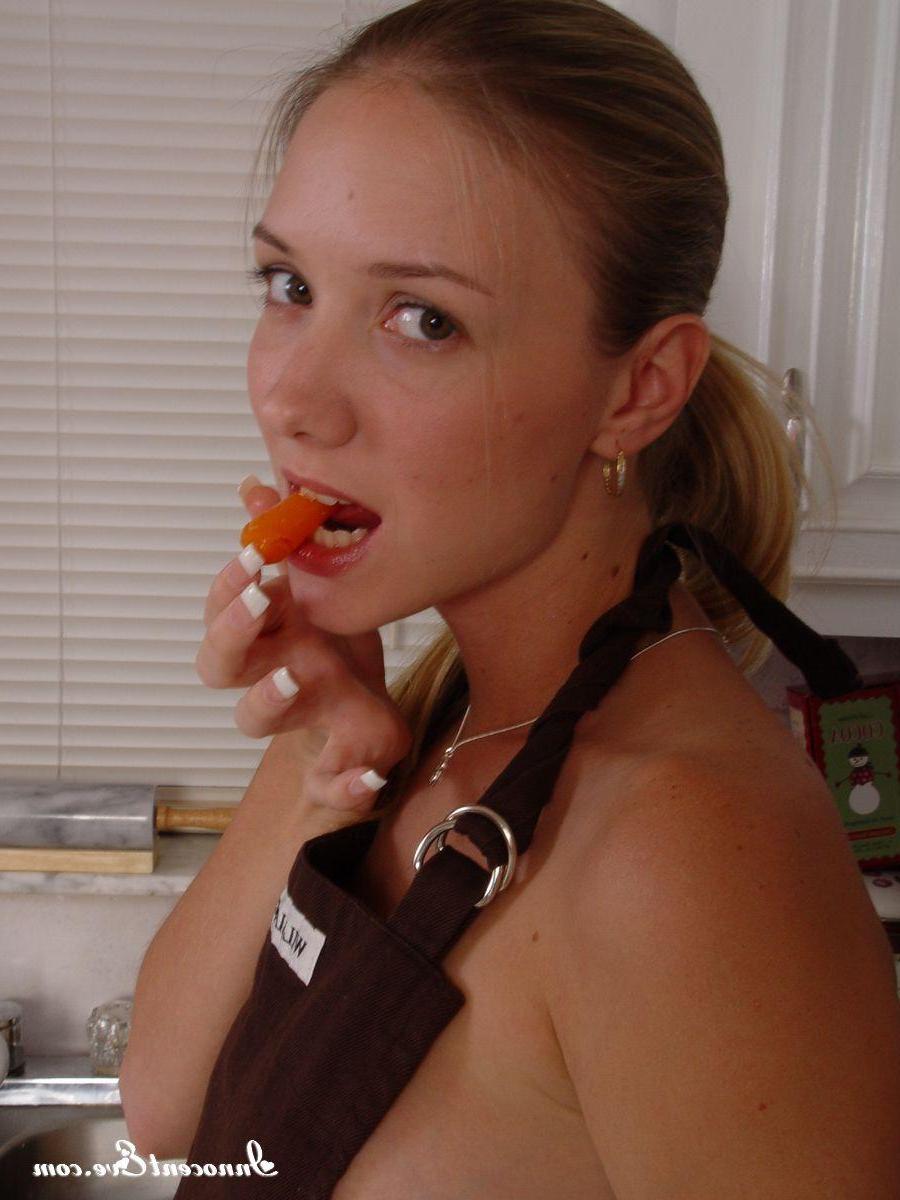 20P Pictures of teen chick Innocent Eve making a mess in the kitchen