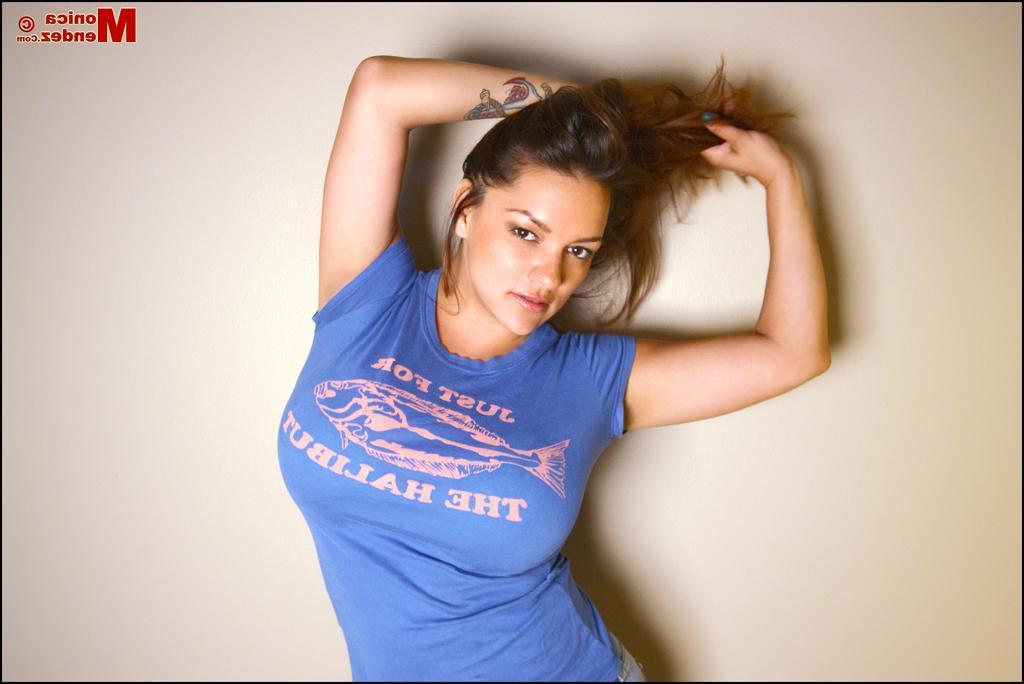 15P Monica poses non-nude in her blue shirt