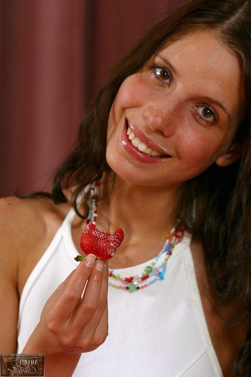 15P Pictures of Naughty Christine getting naughty with strawberries
