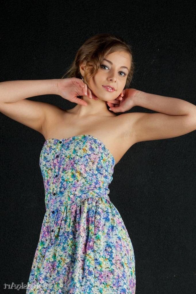 16P Brunette teen Nikia A strips out of her pretty dress