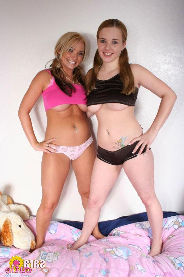 15P Pictures of two nonnude teens with big tits teasing in bed