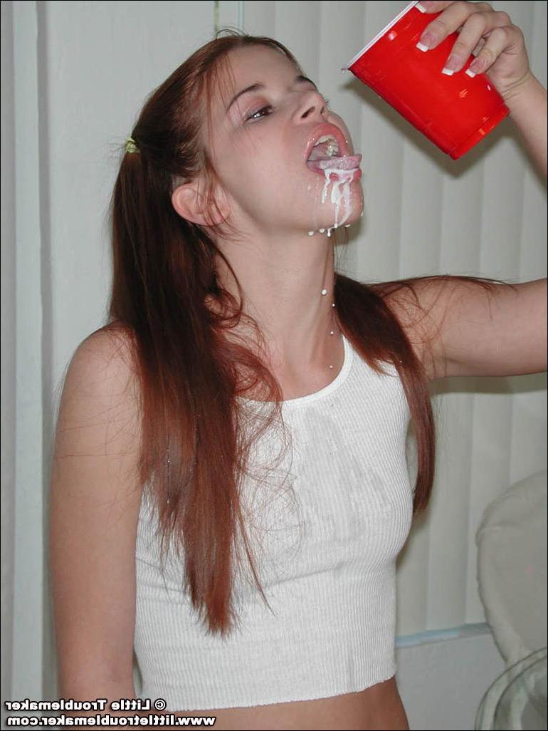 20P Pictures of teen girl Little Troublemaker getting kinky with the milk