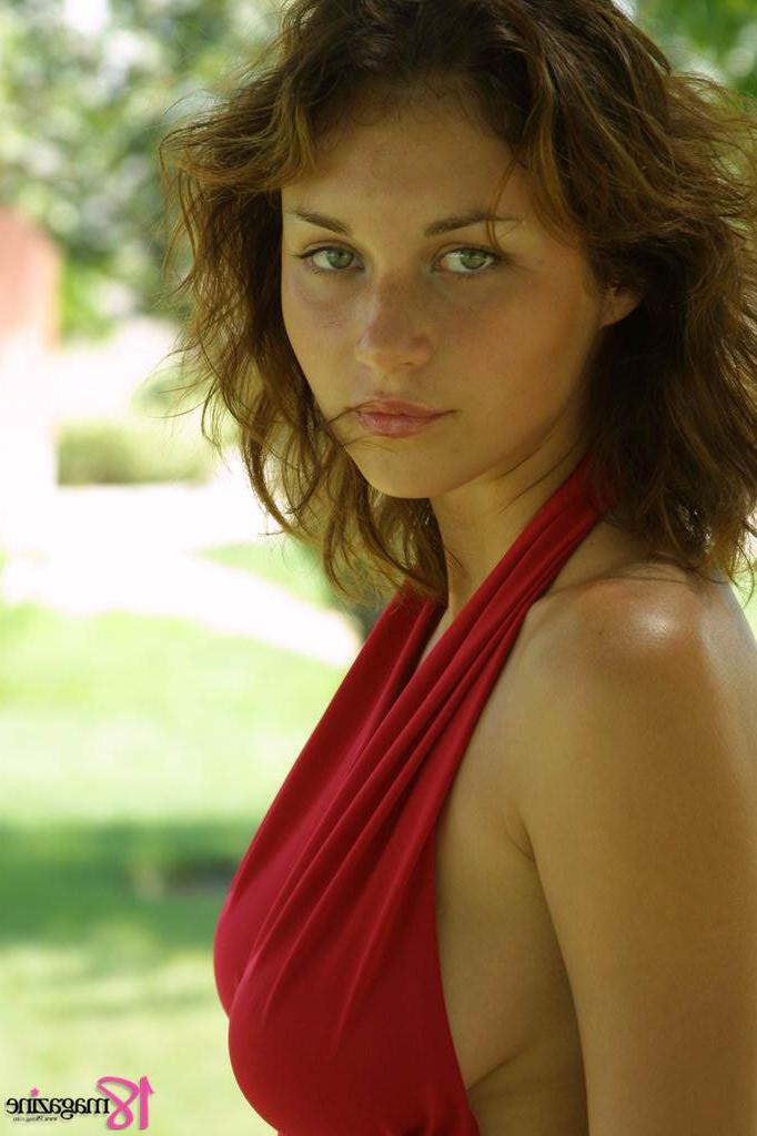 15P Busty teen in a red blouse gets topless for your pleasure