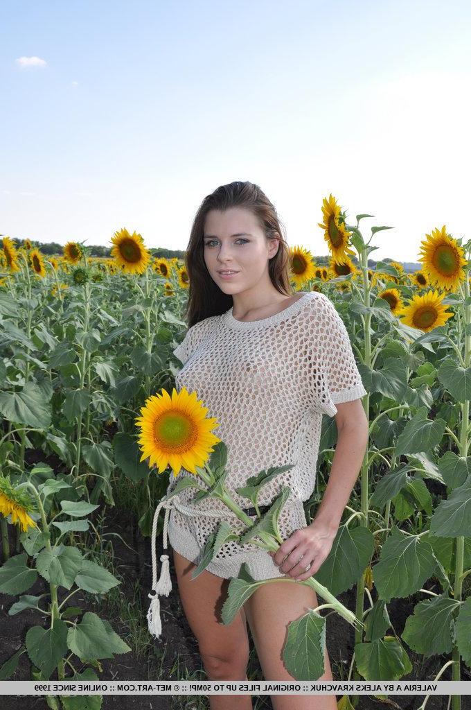 18P 18-year-old Valeria flaunts her youthful beauty and fresh assets amidst a sunflower field.