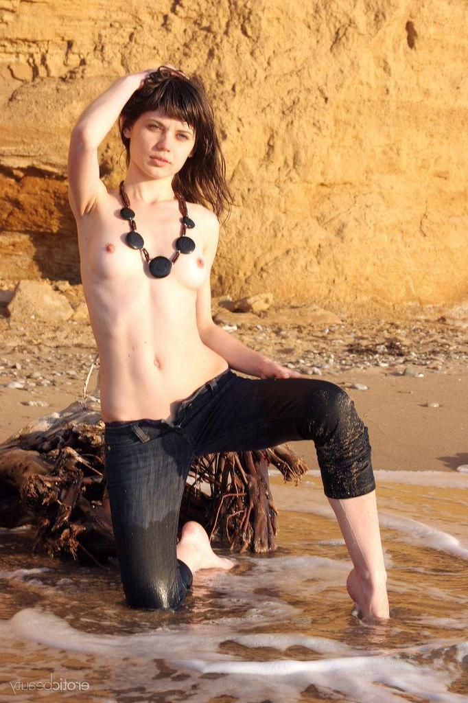 16P Brunette teen Lusi gives you her nude body on the beach in "Alone"