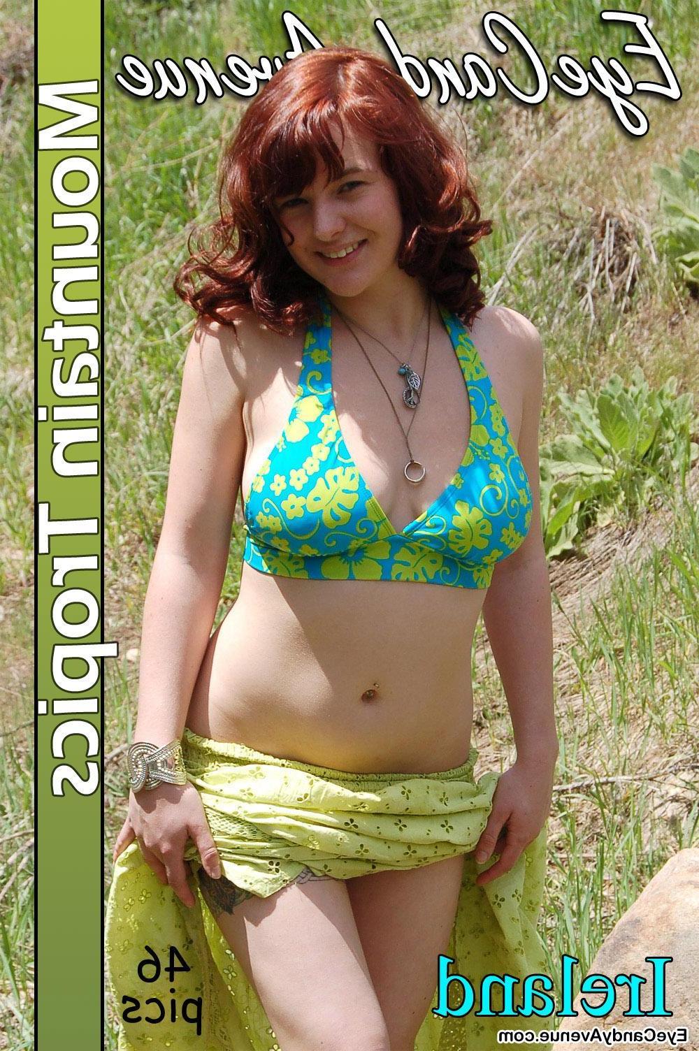 16P Busty redhead teen Ireland flashes her natural titties in the mountains