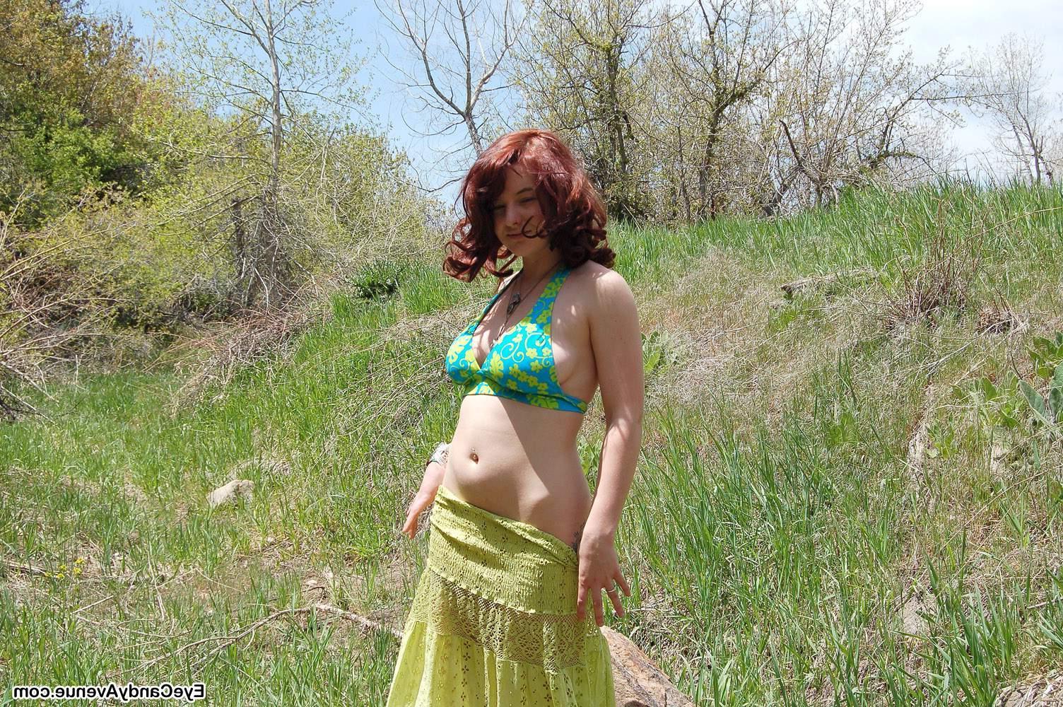 16P Busty redhead teen Ireland flashes her natural titties in the mountains
