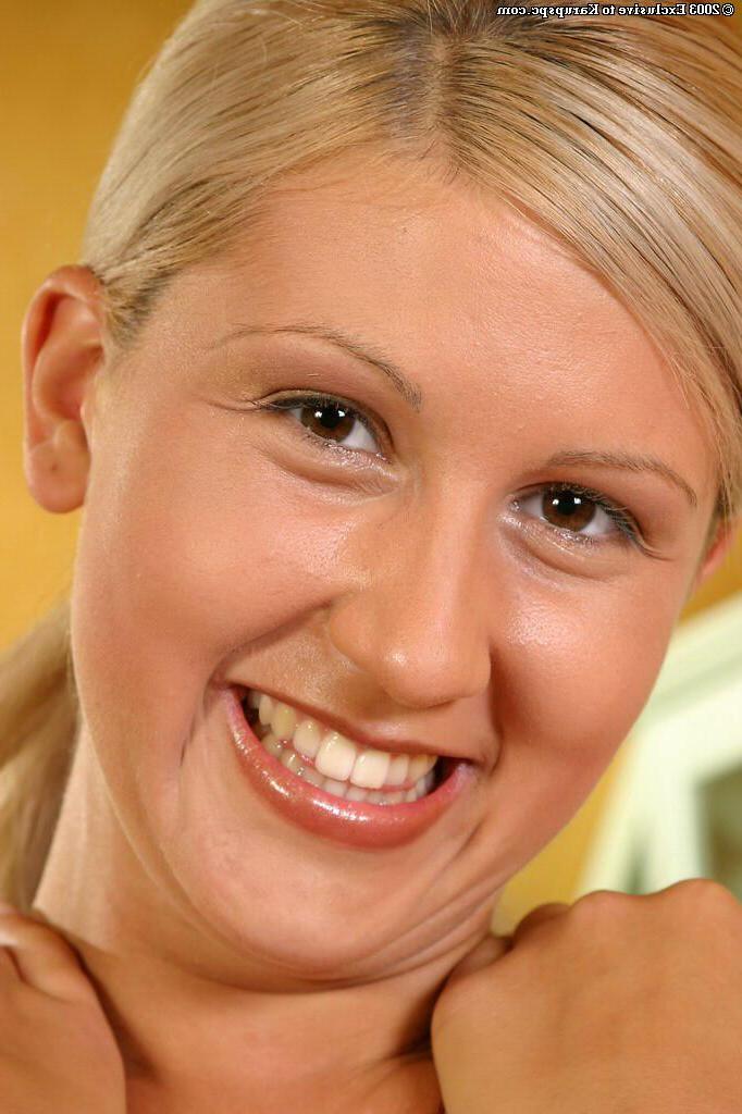 16P Petite blonde beauty Adrienn strips down to her white thong panties