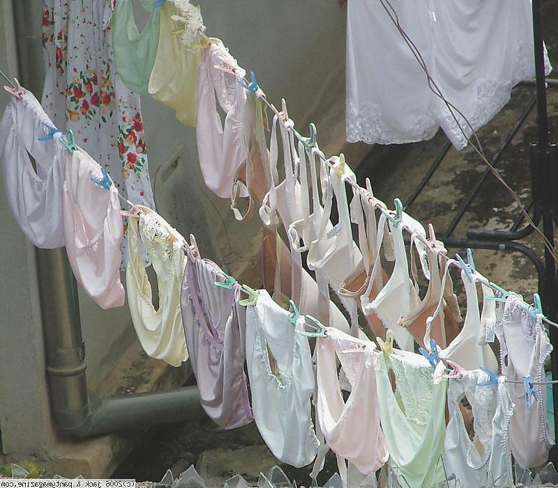 25P Nylon panties on clotheslines