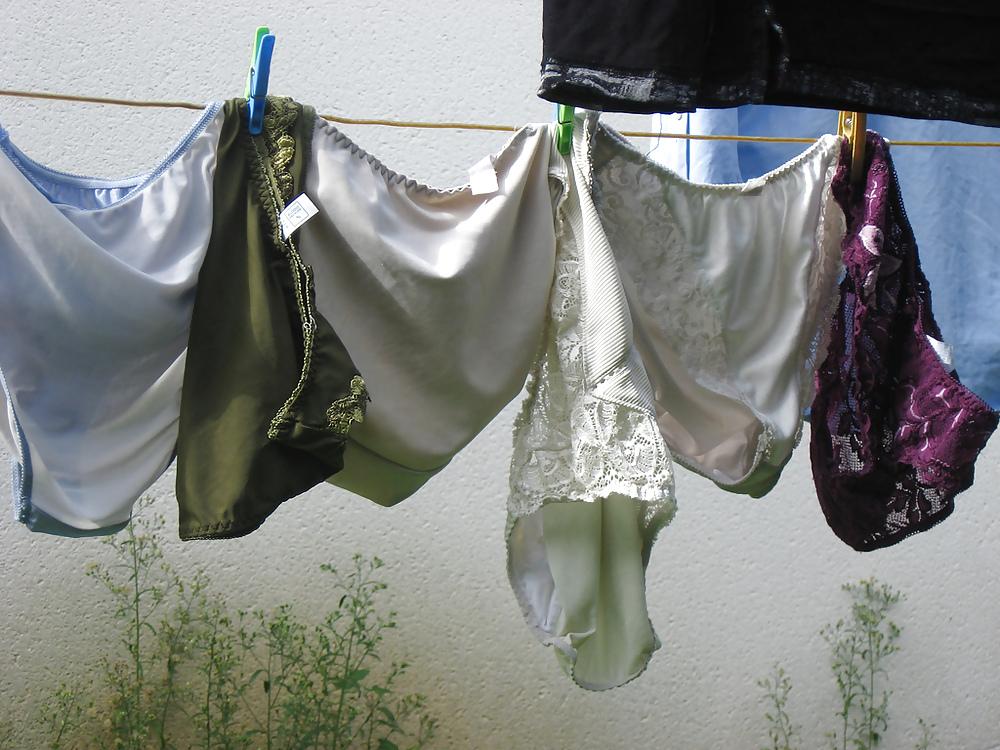 25P Nylon panties on clotheslines