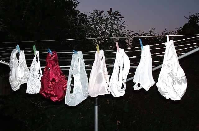 25P Nylon panties on clotheslines