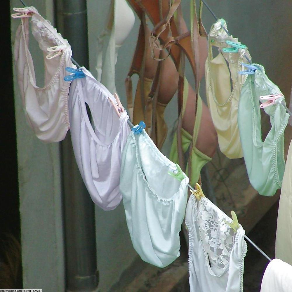 25P Nylon panties on clotheslines