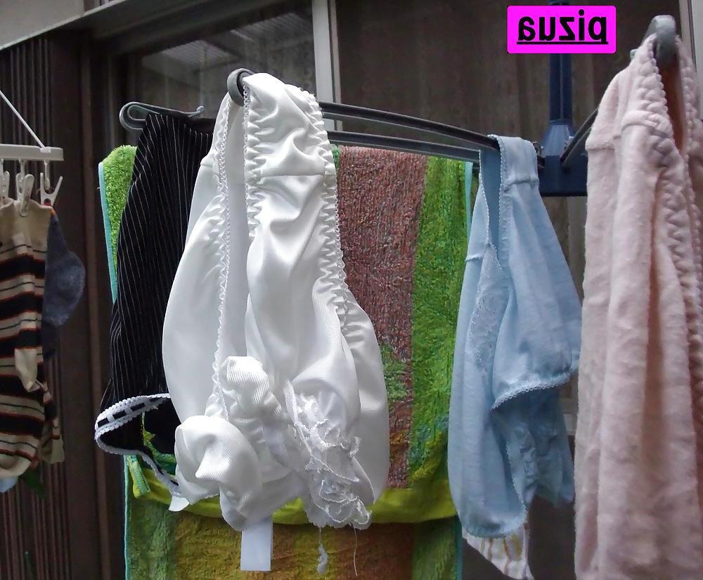 25P Nylon panties on clotheslines