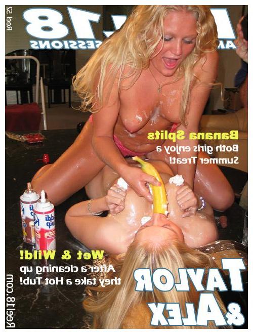 16P Pictures of two college girls playing with food
