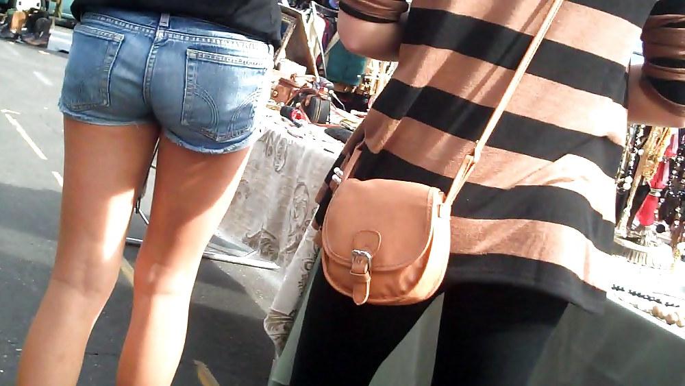 25P Teen ass & butt in blue jeans shorts