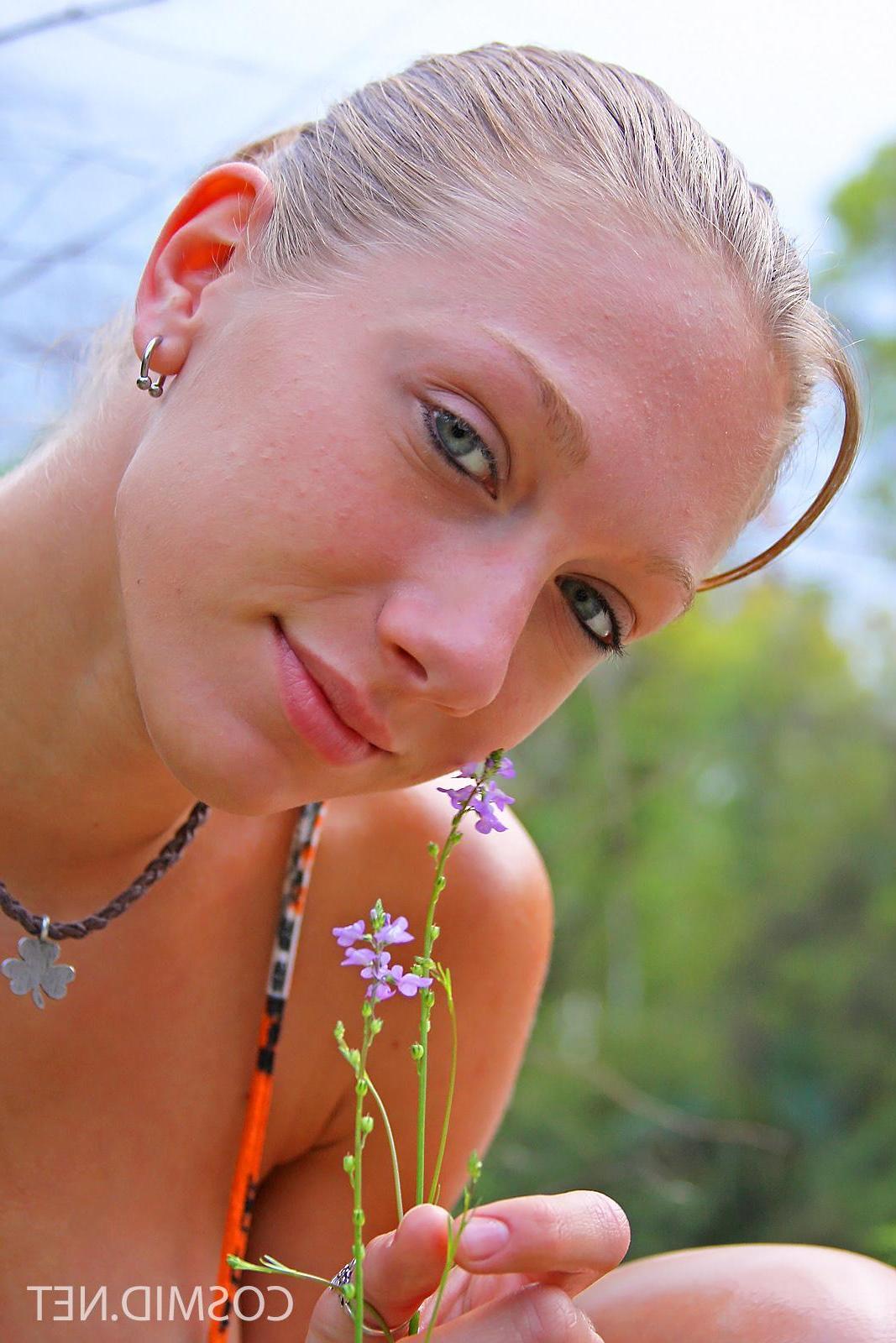 16P Gorgeous girl Victoria Nelson strips off her sun dress in the lake