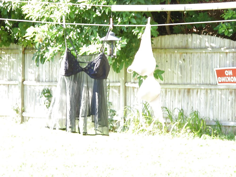 12P LINGERIE ON THE LINE FOR THE NEIGHBORS TO SEE.