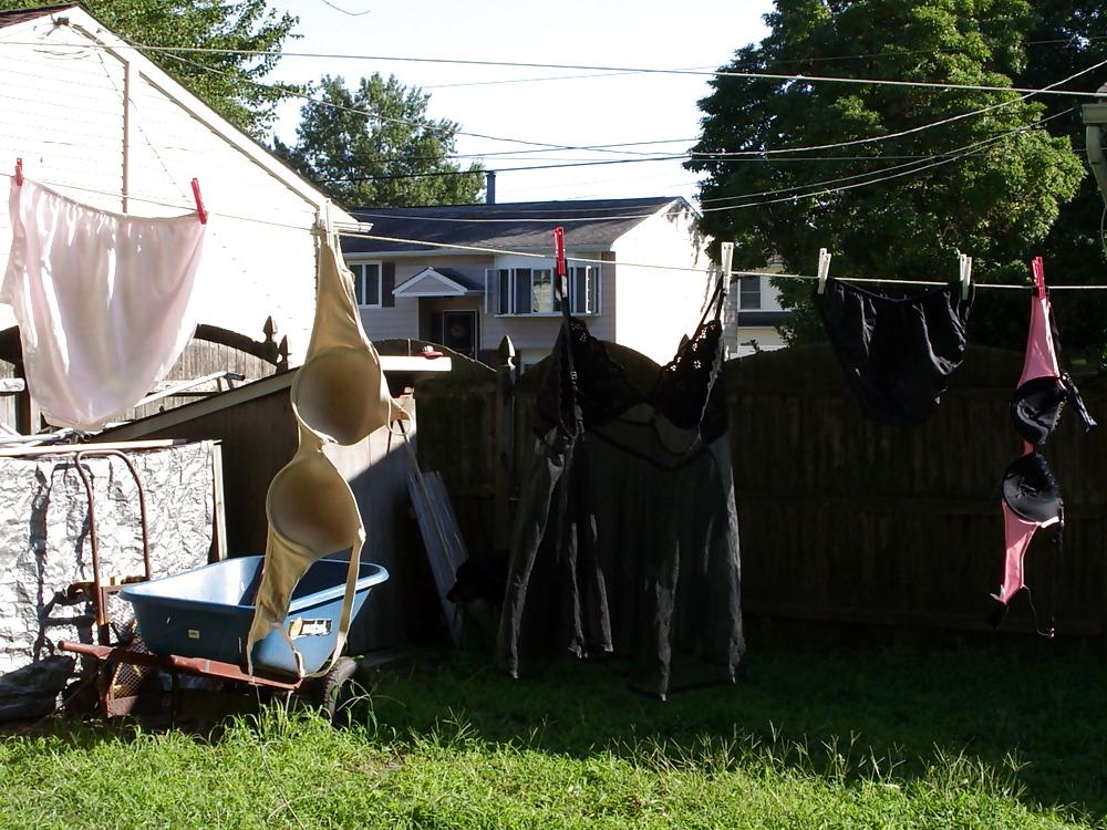 12P LINGERIE ON THE LINE FOR THE NEIGHBORS TO SEE.