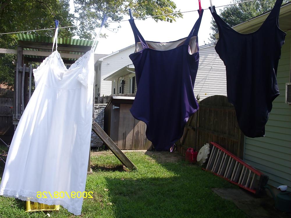 12P LINGERIE ON THE LINE FOR THE NEIGHBORS TO SEE.