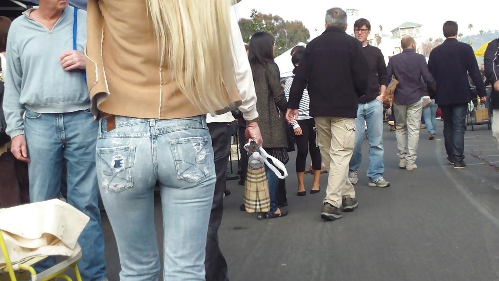 25P Blonde teen ass & butt in tight blue jeans