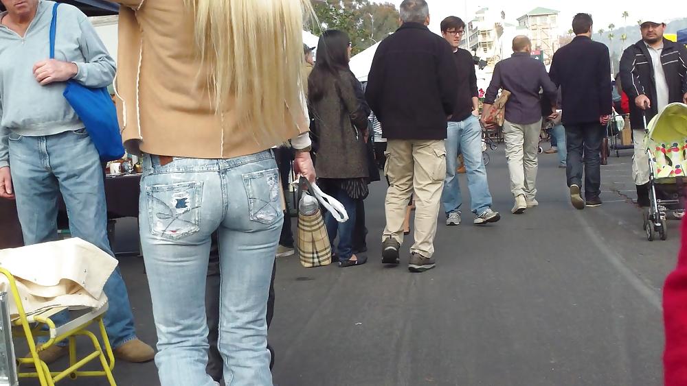 25P Blonde teen ass & butt in tight blue jeans