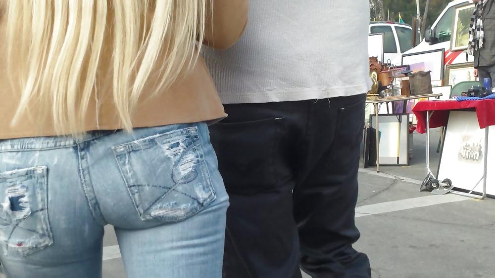 25P Blonde teen ass & butt in tight blue jeans