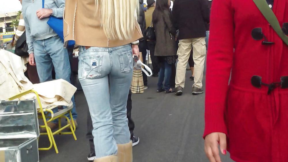 25P Blonde teen ass & butt in tight blue jeans