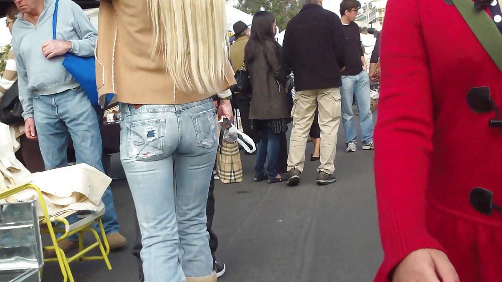 25P Blonde teen ass & butt in tight blue jeans