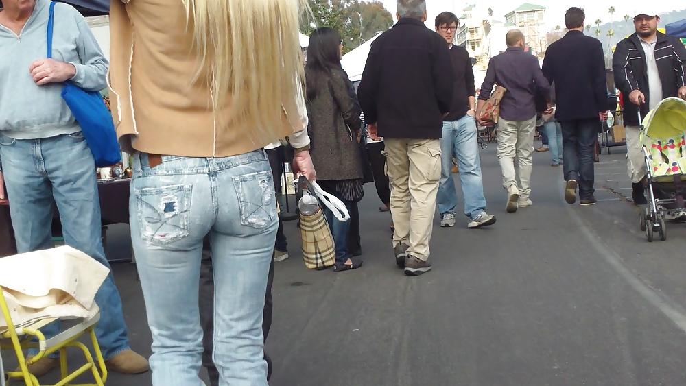 25P Blonde teen ass & butt in tight blue jeans