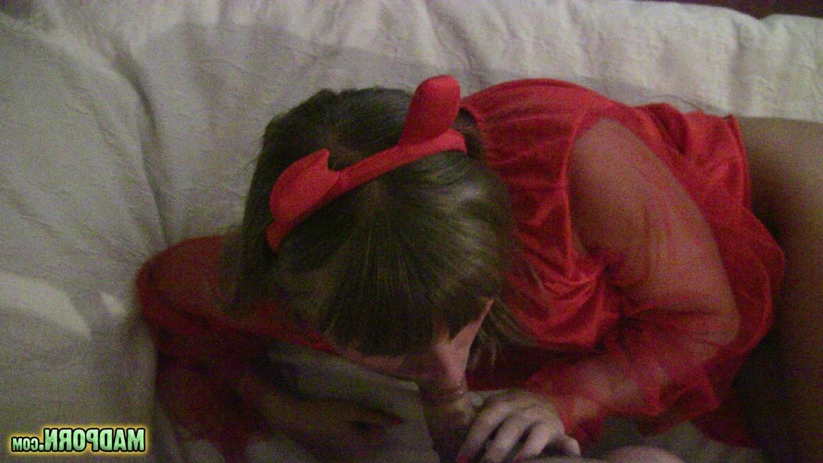 11P Hot halloween babe dressed up as a devil sucks her man's cock