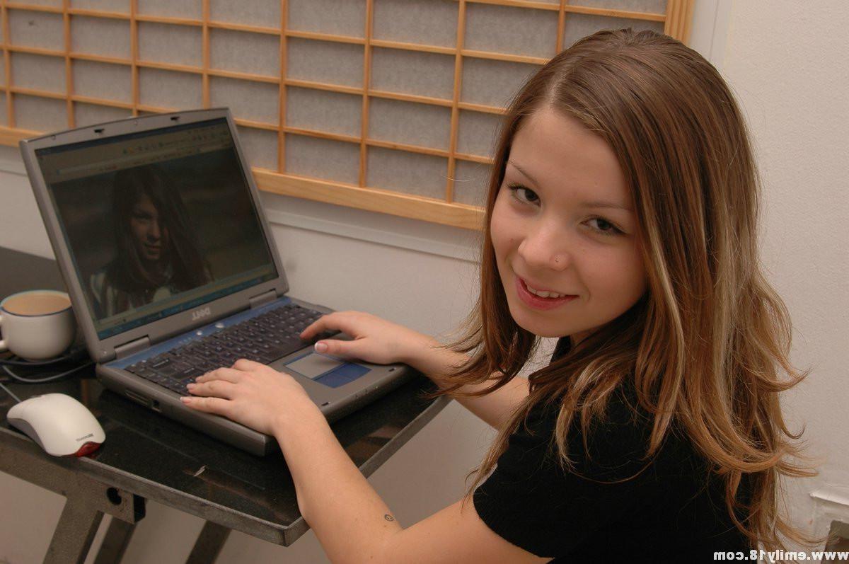 15P Emily Playing on her laptop and then gets naked