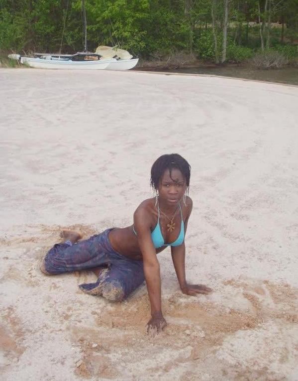 10P Ebony teen chick flaunts tight body while posing in different ou