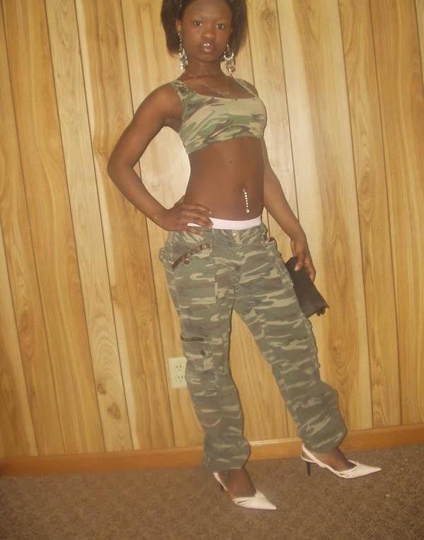 10P Ebony teen chick flaunts tight body while posing in different ou