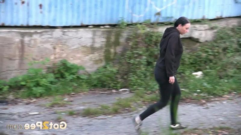 15P Dark haired girl is desperate to piss outside