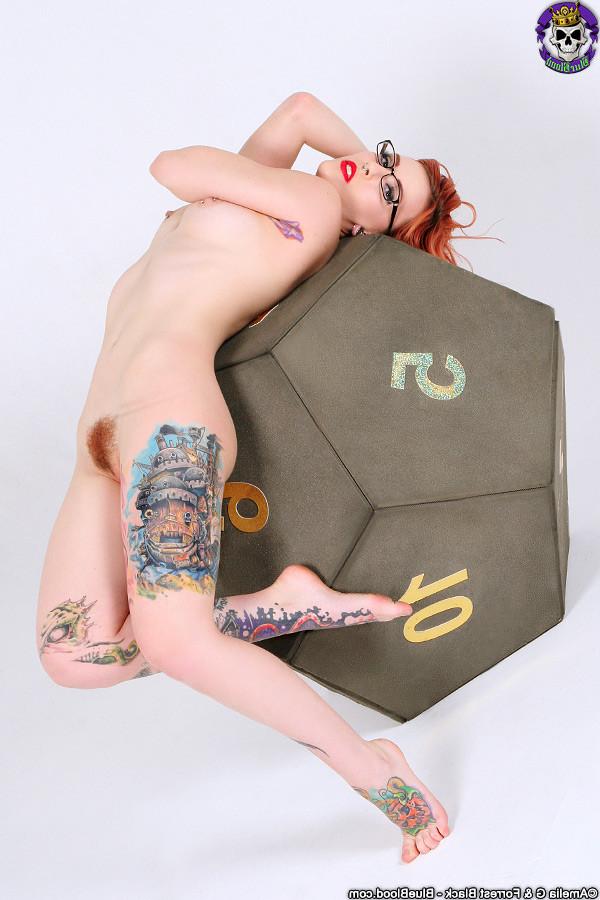15P Sexy Tattooed Geeky Nerd Babe Anastassia Bear on Giant Dice