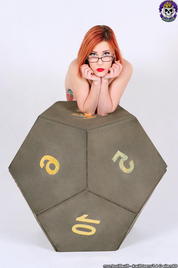 15P Sexy Tattooed Geeky Nerd Babe Anastassia Bear on Giant Dice