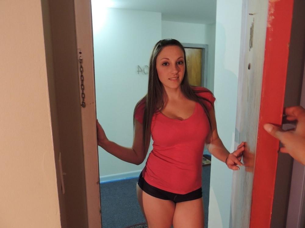 12P Busty Amateur Brunette Chocking On Fat Cock