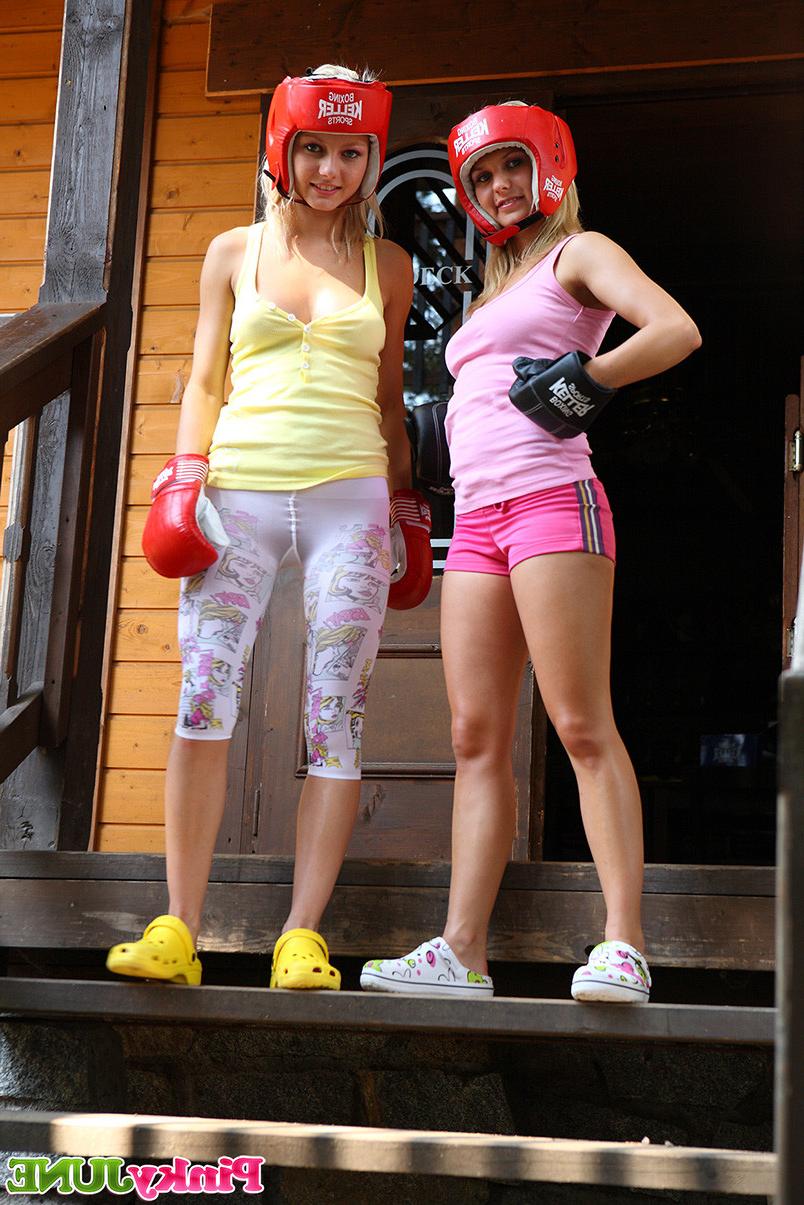 15P Blond and blue-eyed teen loves lesbo games outside