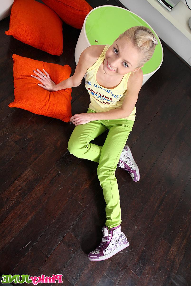 15P Blond and blue-eyed teen Pinky June in her first photoshoot