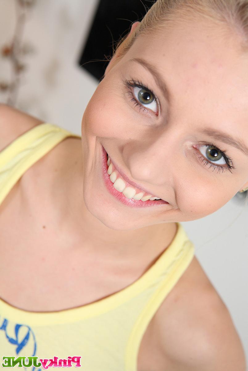 15P Blond and blue-eyed teen Pinky June in her first photoshoot