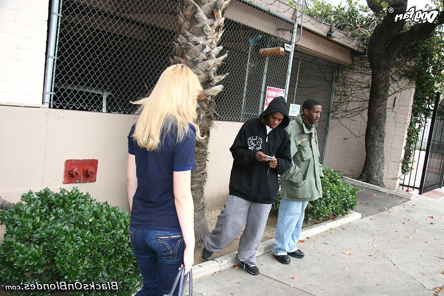 18P busty blonde gets double penetrated by six hung black studs
