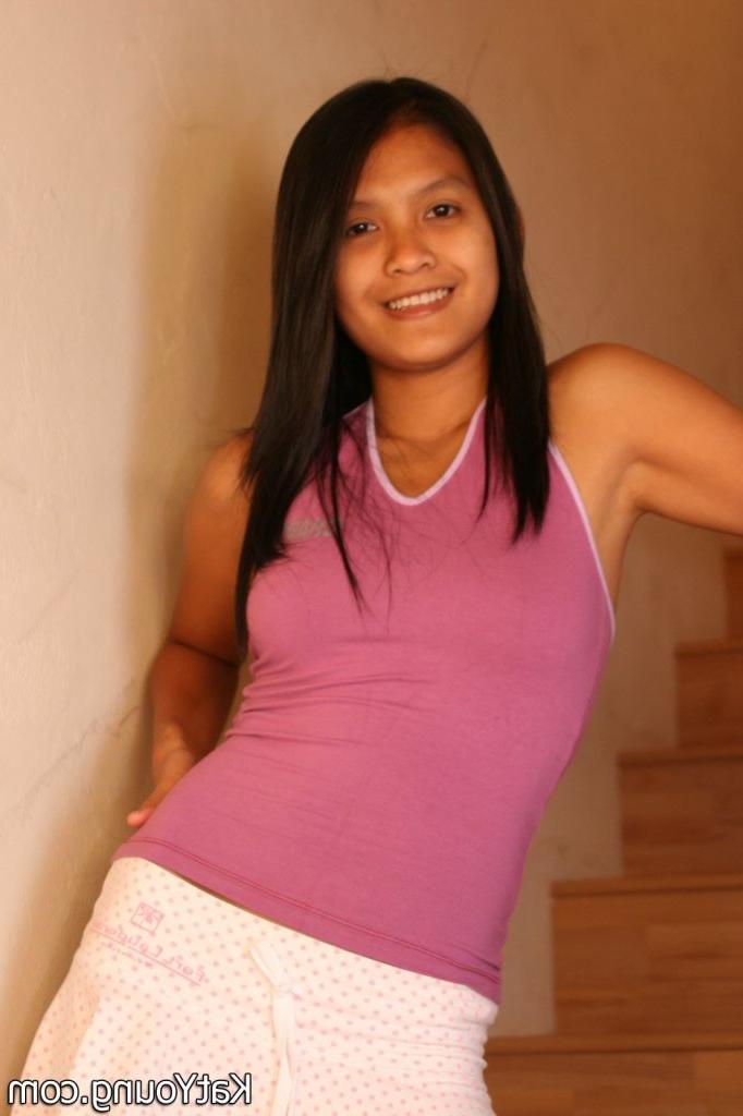 16P ::: Kat Young ::: Tender asian teenie stripping and posing on the stairs