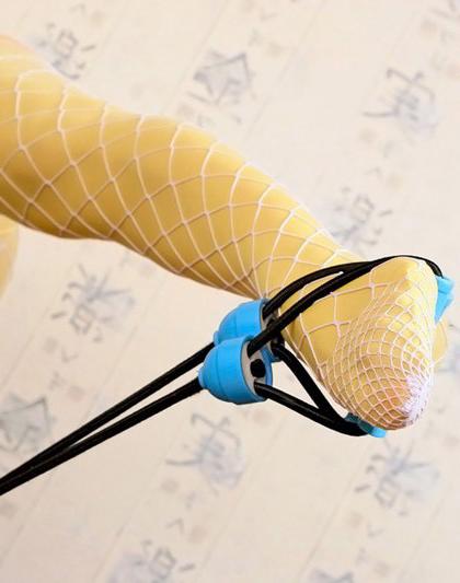 15P Maria in yellow pantyhose working out with stretching expander