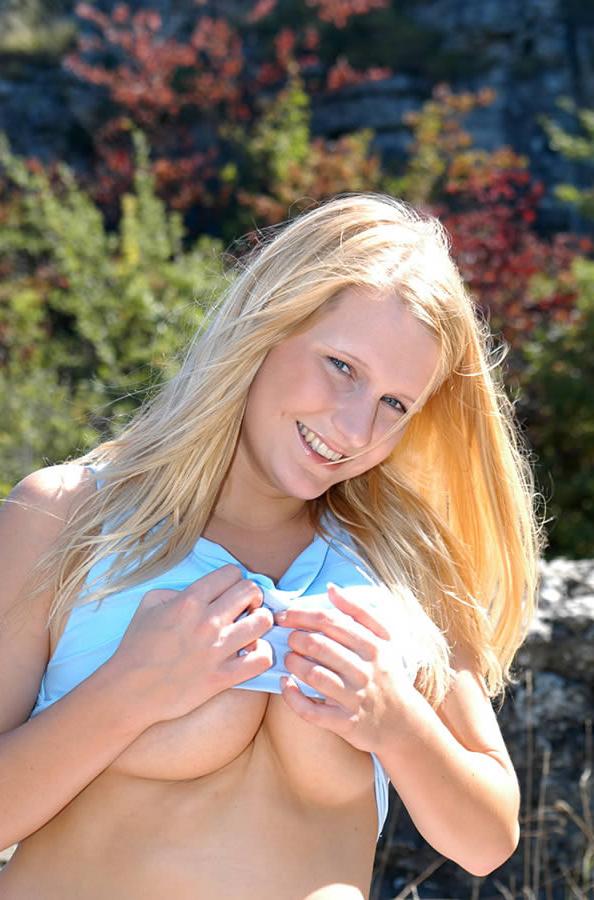 18P Busty amateur teen hiker strips naked in nature