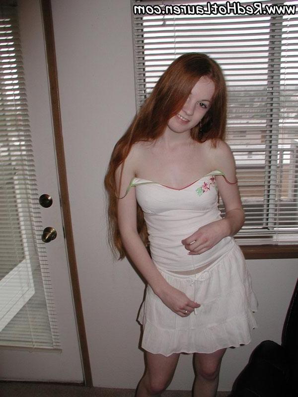 12P Young redhead touching herself under white skirt