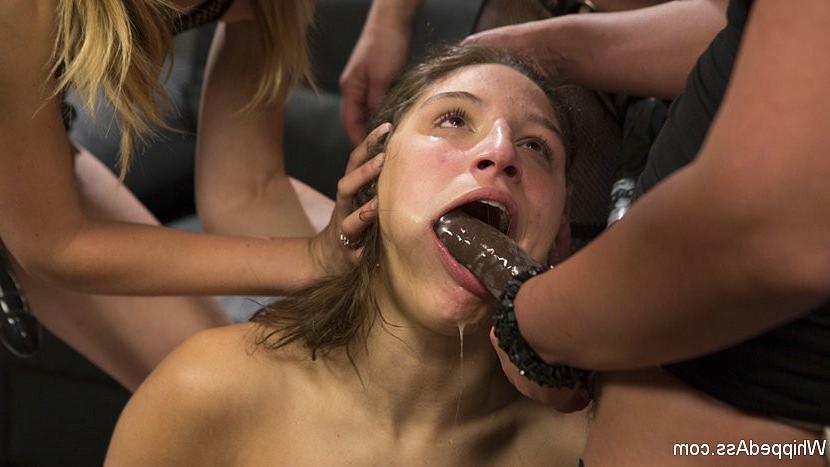 25P Abella Danger is dominated and double strapon by three kinky lez