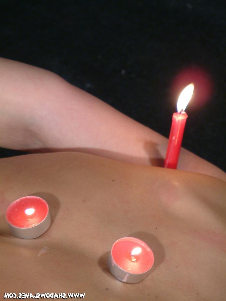 16P Amateur slave decorated with burning candle wax