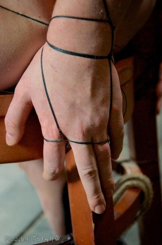 9P Kylie Liddell blonde is bound in rope and wire toyed by lezdom