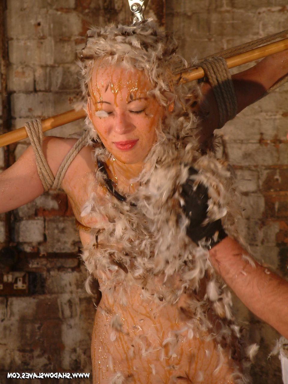 18P Japanese bondage and bizarre feather and syrup domination of bald oriental beaut